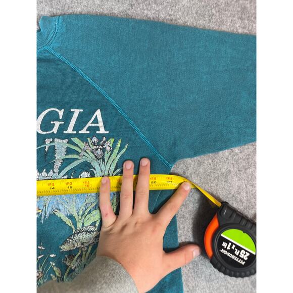 Vintage 90s Georgia Sea Creature Graphic Sweatshirt Womens Large Blue Wildlife - Picture 5 of 5